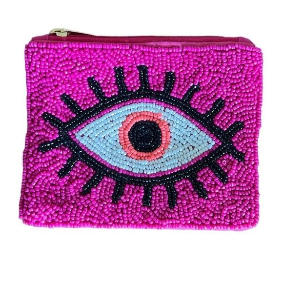 Pink Beaded Eye Clutch New no tags - Picture 2 of 5